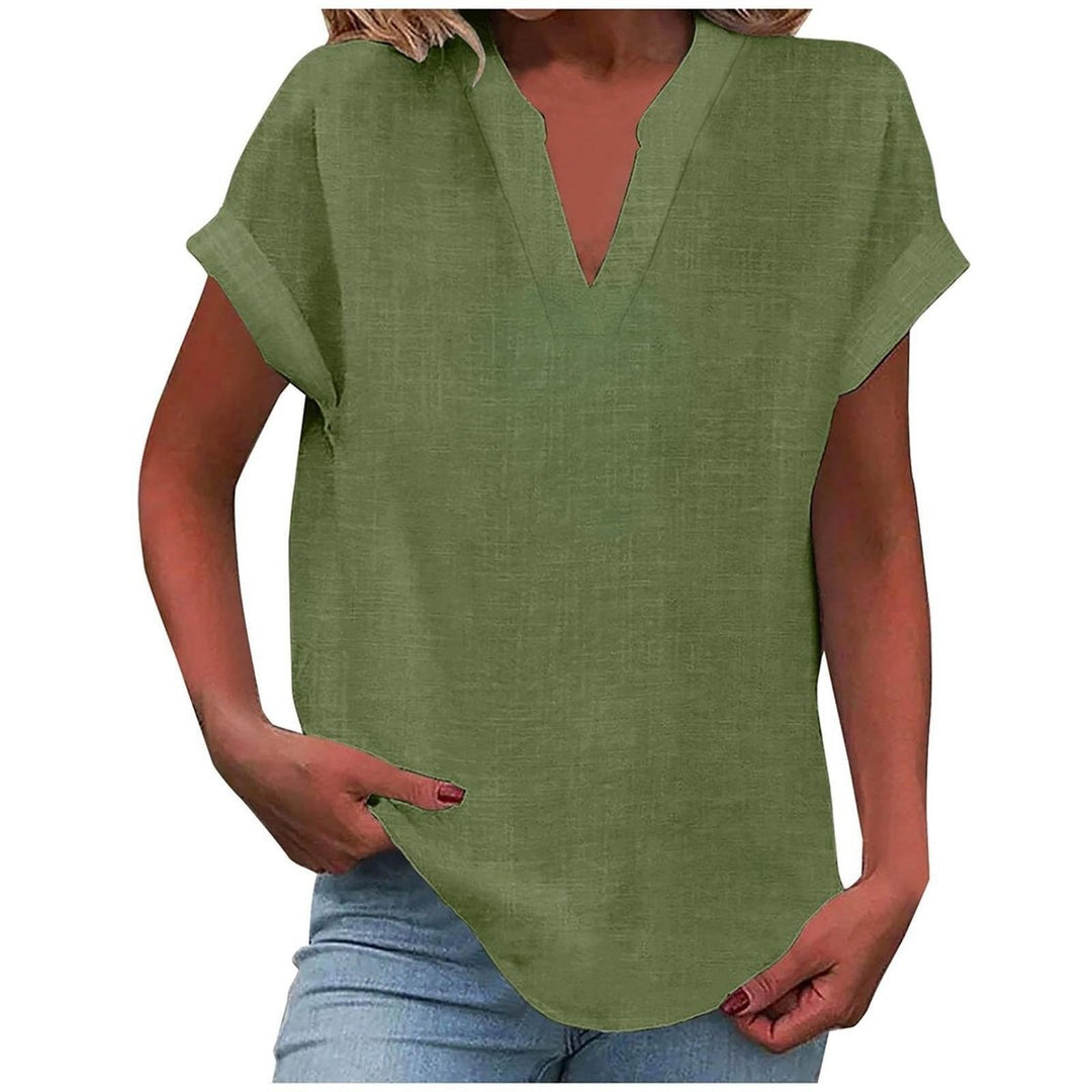 Women's Relaxed-Fit V-Neck Short-Sleeve Linen-Look Blouse