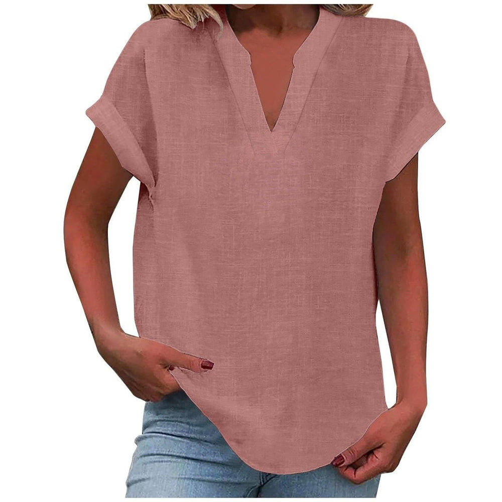Women's Relaxed-Fit V-Neck Short-Sleeve Linen-Look Blouse