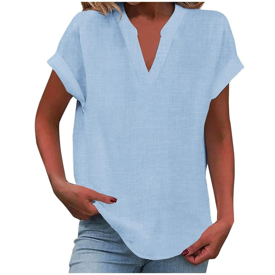 Women's Relaxed-Fit V-Neck Short-Sleeve Linen-Look Blouse