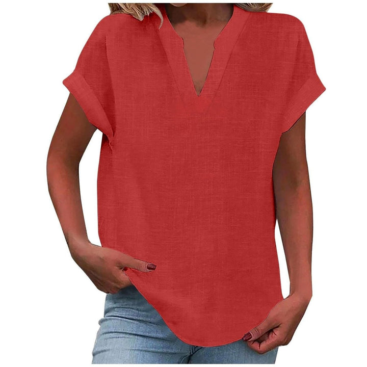 Women's Relaxed-Fit V-Neck Short-Sleeve Linen-Look Blouse