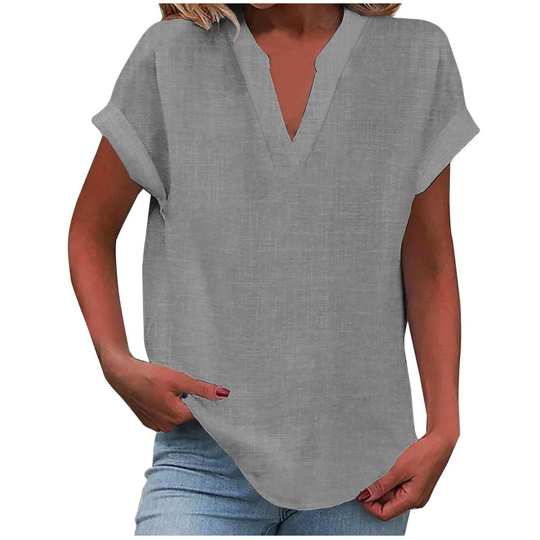 Women's Relaxed-Fit V-Neck Short-Sleeve Linen-Look Blouse