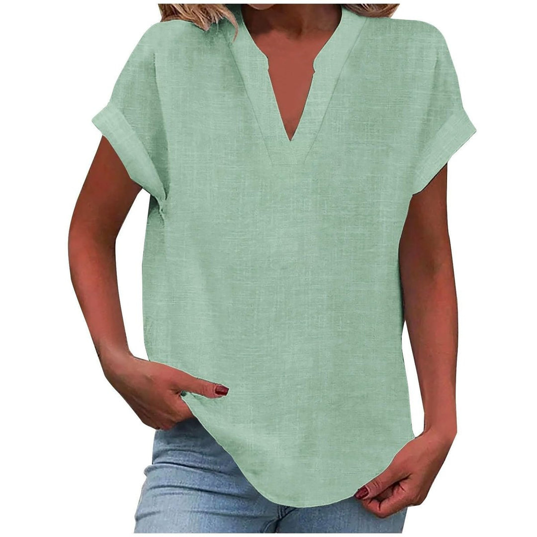 Women's Relaxed-Fit V-Neck Short-Sleeve Linen-Look Blouse