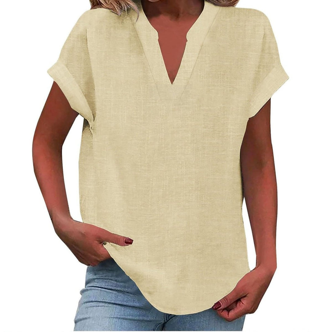 Women's Relaxed-Fit V-Neck Short-Sleeve Linen-Look Blouse