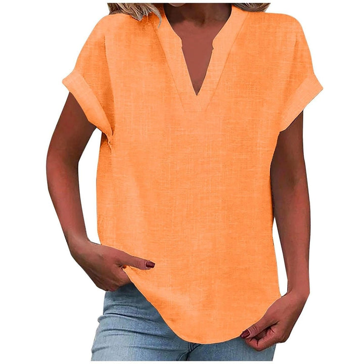Women's Relaxed-Fit V-Neck Short-Sleeve Linen-Look Blouse