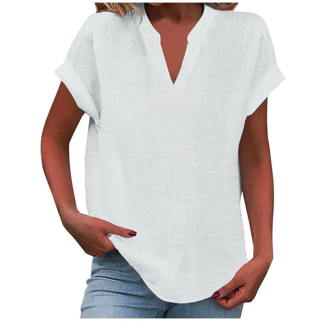 Women's Relaxed-Fit V-Neck Short-Sleeve Linen-Look Blouse