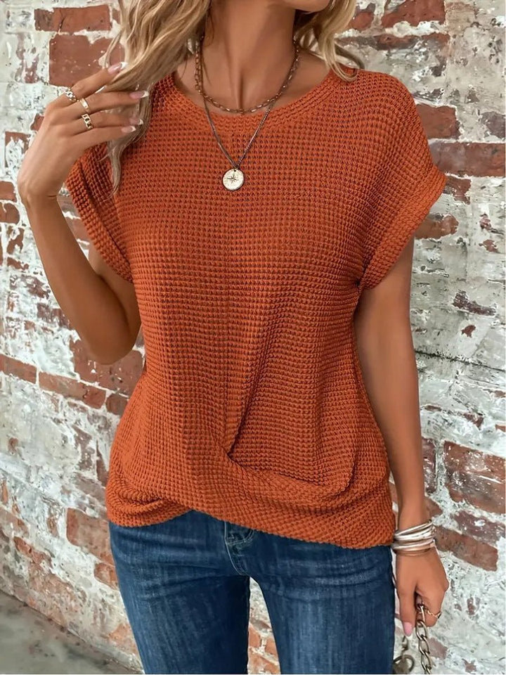 Women's Relaxed-Fit Waffle-Knit Short-Sleeve Crew Neck Top