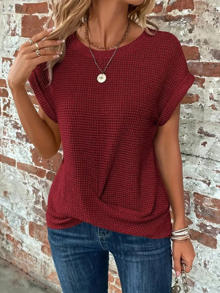 Women's Relaxed-Fit Waffle-Knit Short-Sleeve Crew Neck Top