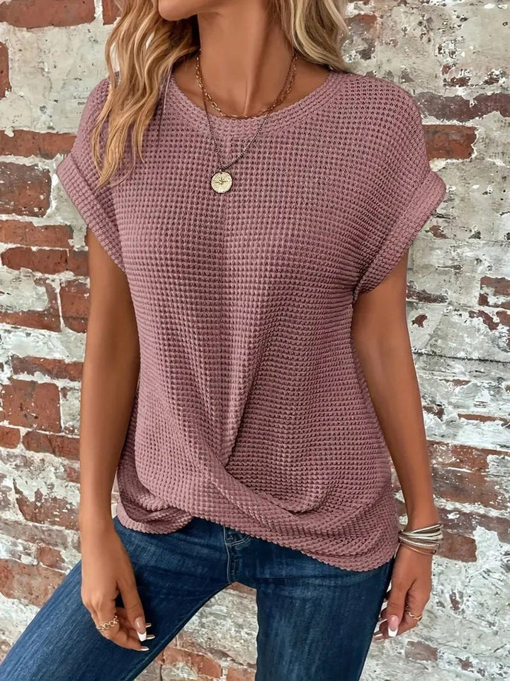 Women's Relaxed-Fit Waffle-Knit Short-Sleeve Crew Neck Top