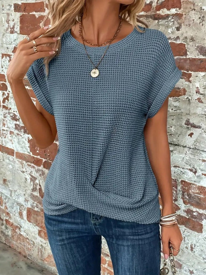 Women's Relaxed-Fit Waffle-Knit Short-Sleeve Crew Neck Top