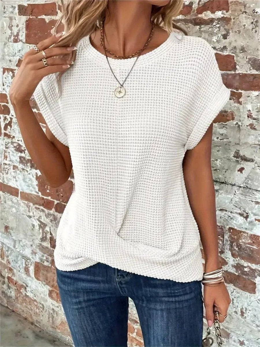 Women's Relaxed-Fit Waffle-Knit Short-Sleeve Crew Neck Top