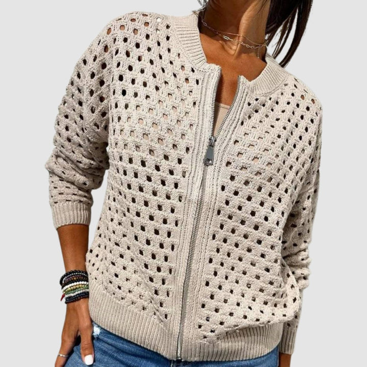 Women's Relaxed-Fit Zip-Up Open-Knit Cardigan Sweater