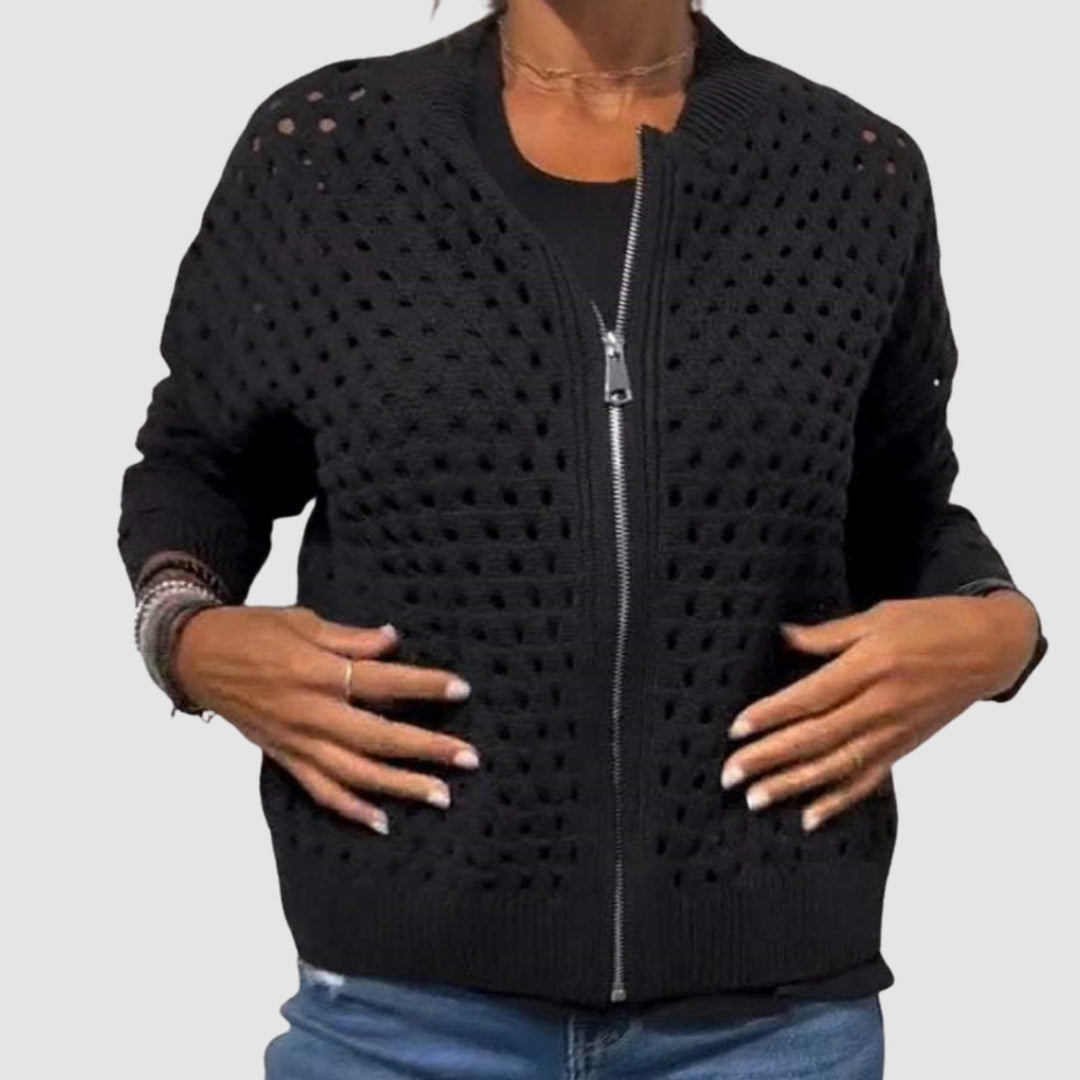 Women's Relaxed-Fit Zip-Up Open-Knit Cardigan Sweater