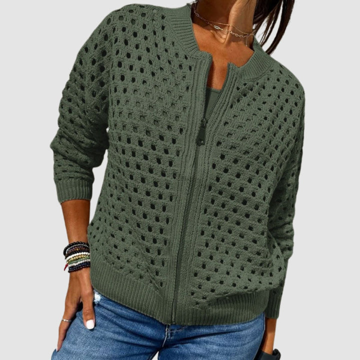 Women's Relaxed-Fit Zip-Up Open-Knit Cardigan Sweater