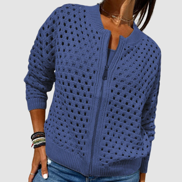 Women's Relaxed-Fit Zip-Up Open-Knit Cardigan Sweater