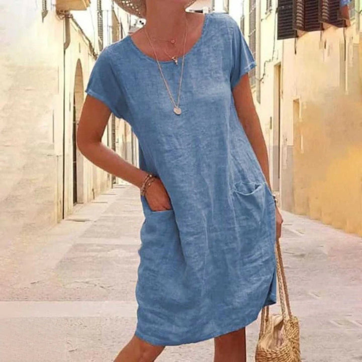 Women's Relaxed Linen-Blend Pocket Fall Midi Dress