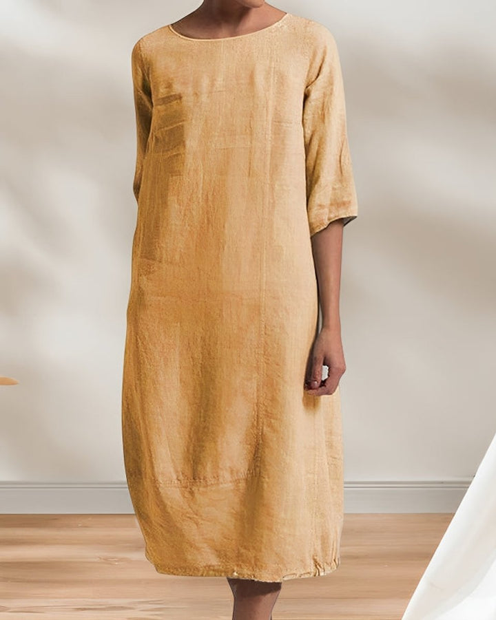 Women's Relaxed Linen-Look Fall Midi Dress Half Sleeve