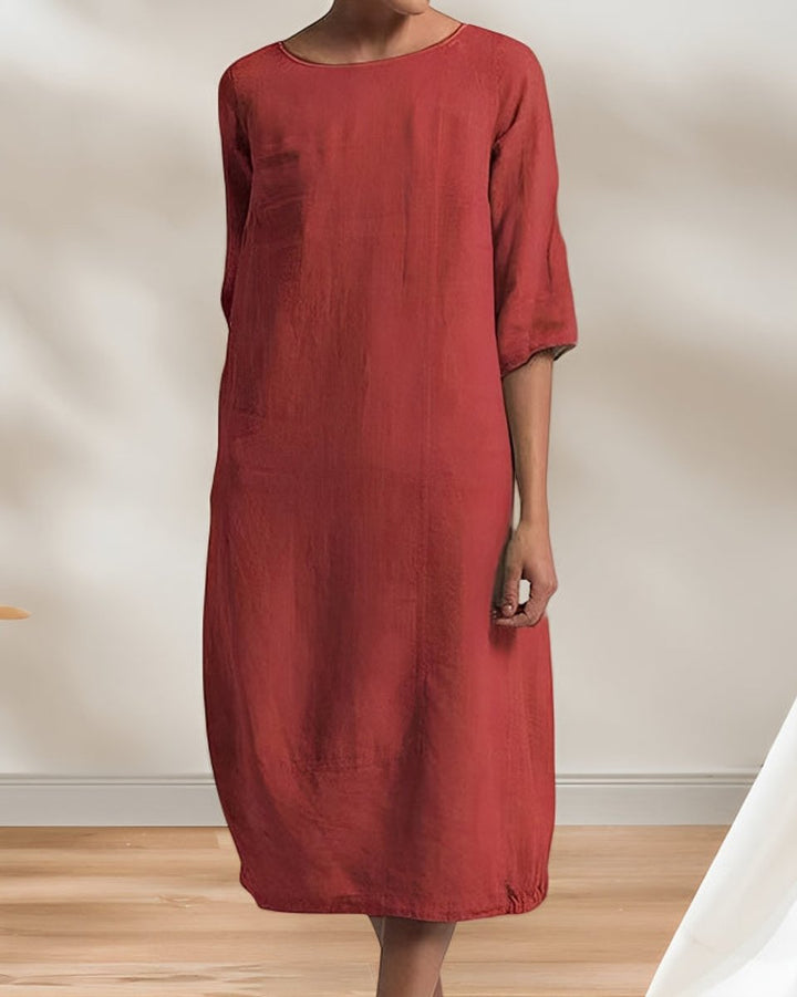 Women's Relaxed Linen-Look Fall Midi Dress Half Sleeve