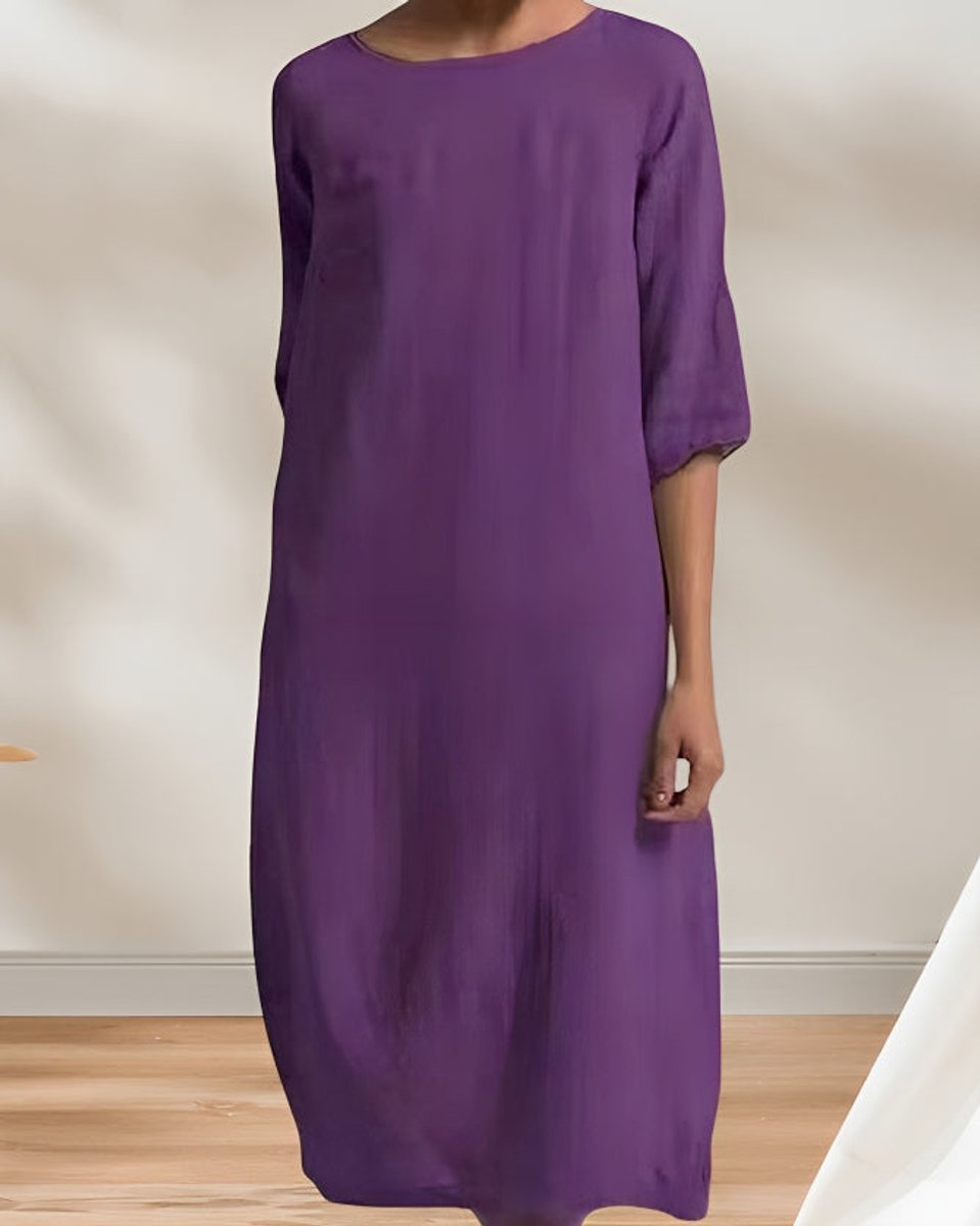 Women's Relaxed Linen-Look Fall Midi Dress Half Sleeve