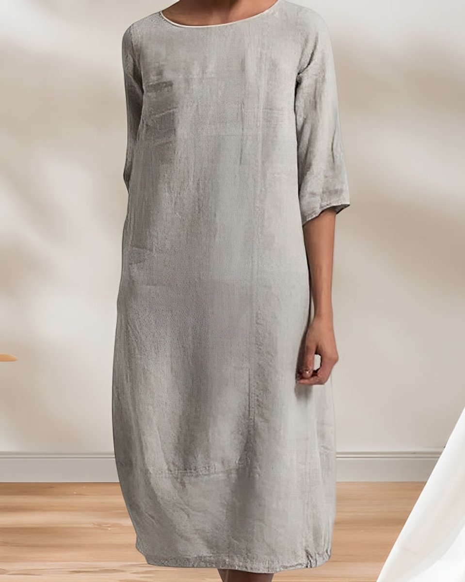 Women's Relaxed Linen-Look Fall Midi Dress Half Sleeve