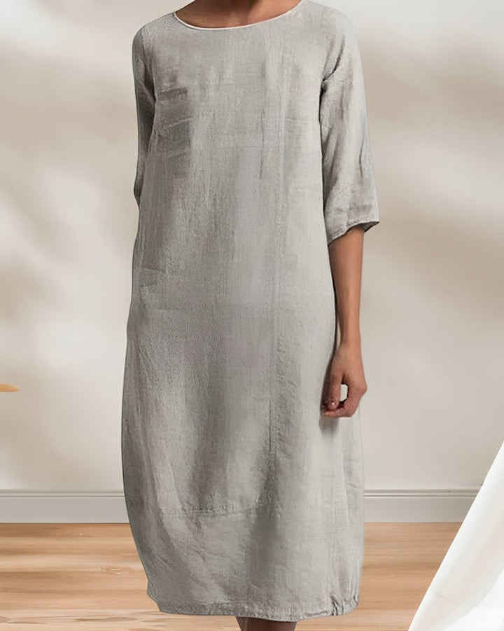 Women's Relaxed Linen-Look Fall Midi Dress Half Sleeve