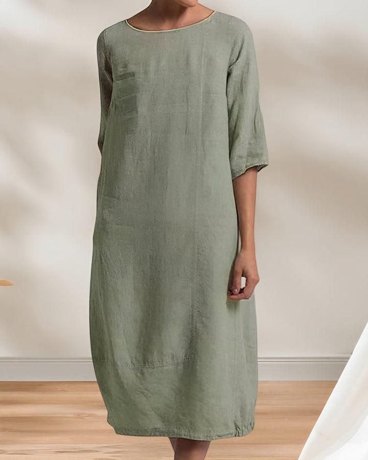 Women's Relaxed Linen-Look Fall Midi Dress Half Sleeve