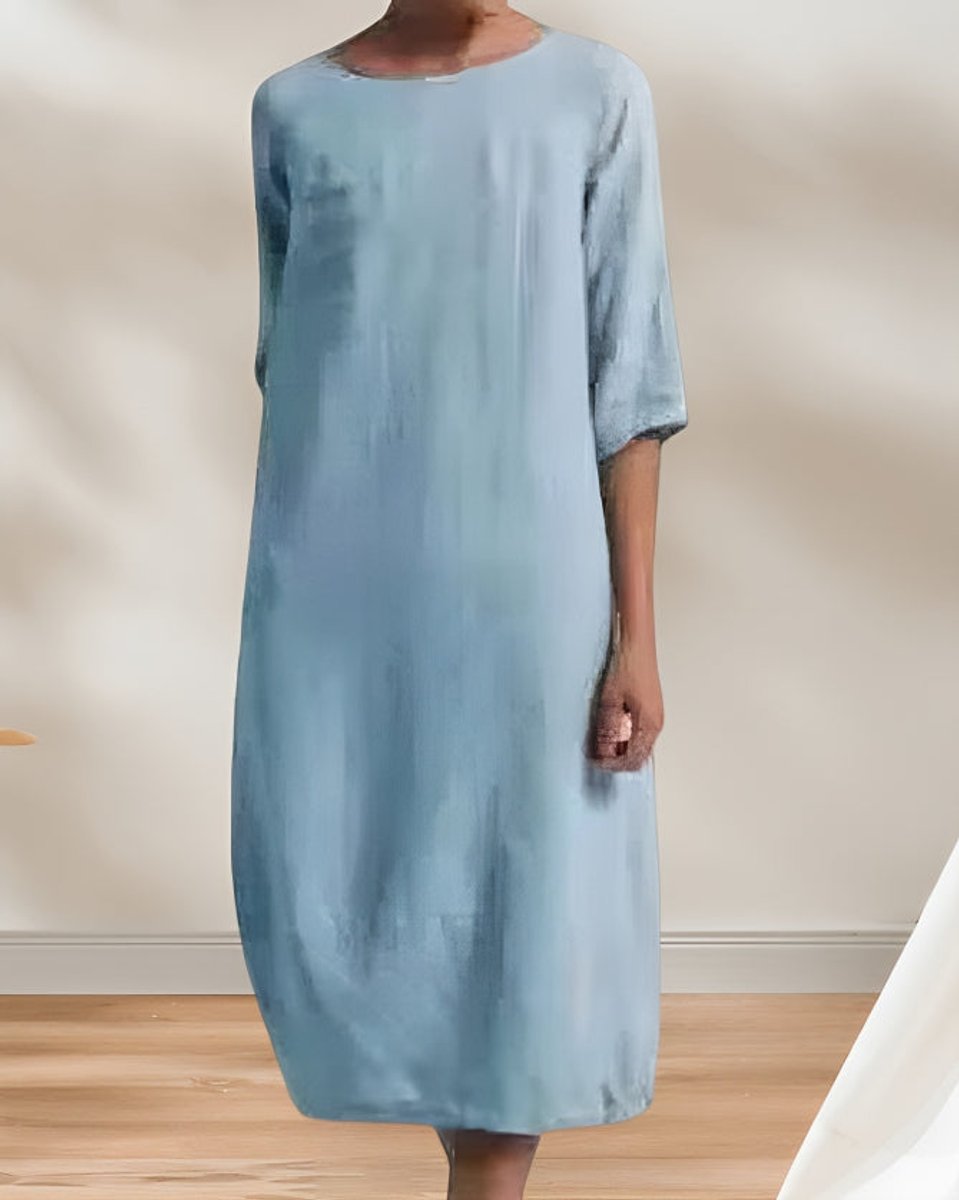 Women's Relaxed Linen-Look Fall Midi Dress Half Sleeve