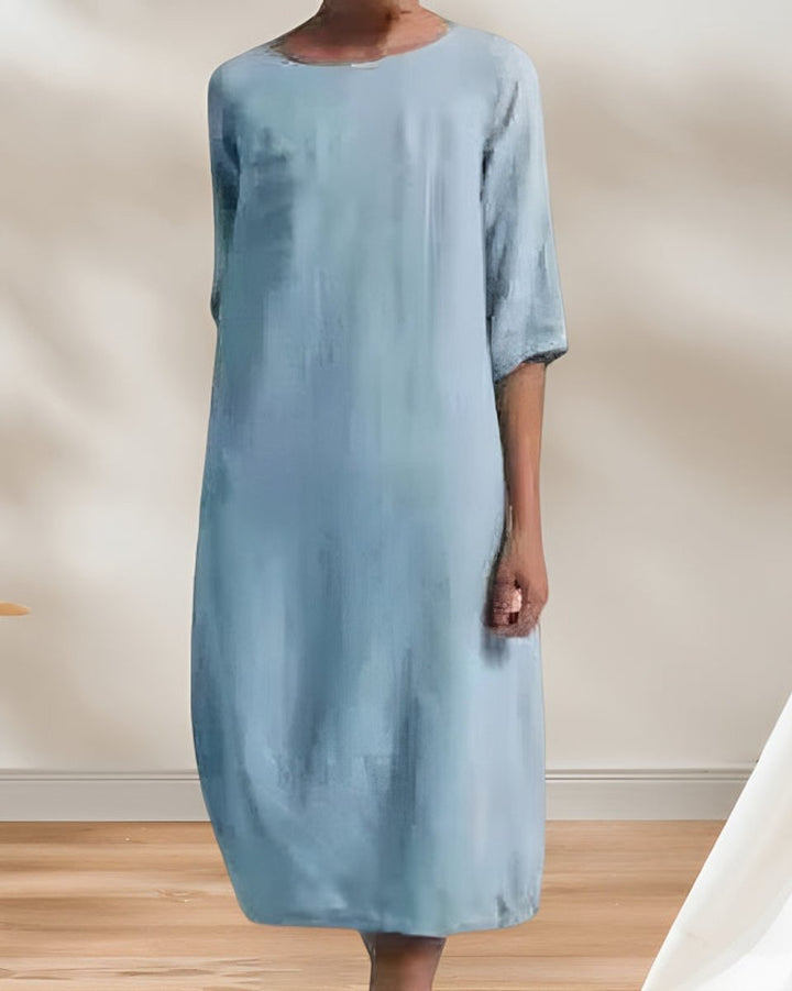 Women's Relaxed Linen-Look Fall Midi Dress Half Sleeve