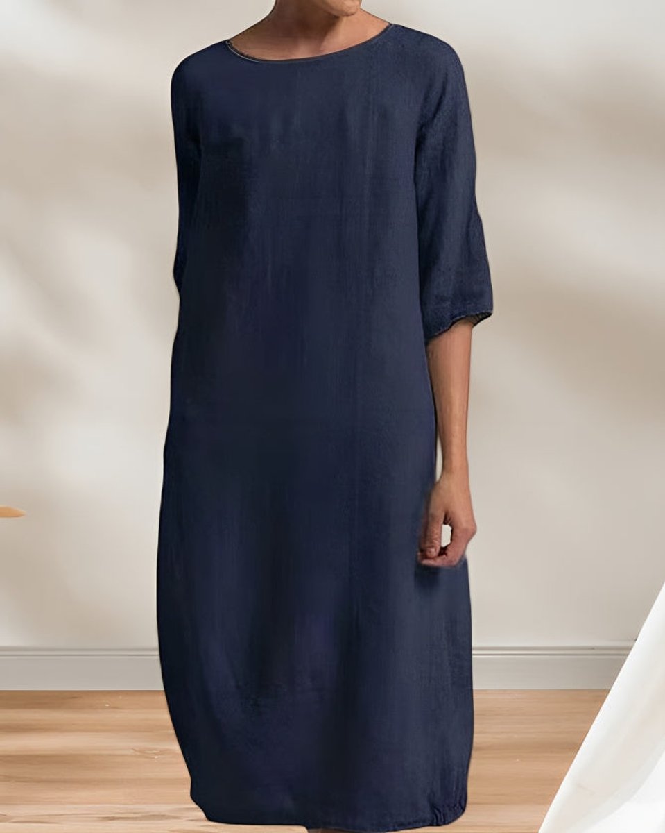 Women's Relaxed Linen-Look Fall Midi Dress Half Sleeve