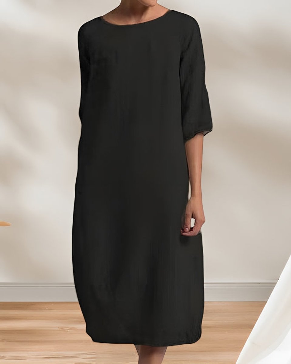 Women's Relaxed Linen-Look Fall Midi Dress Half Sleeve