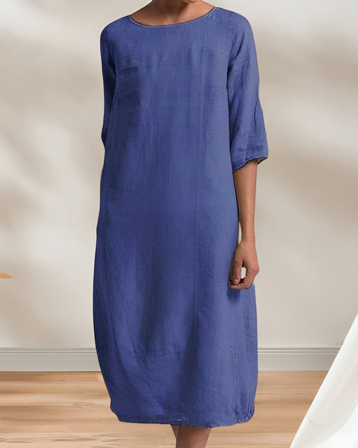 Women's Relaxed Linen-Look Fall Midi Dress Half Sleeve