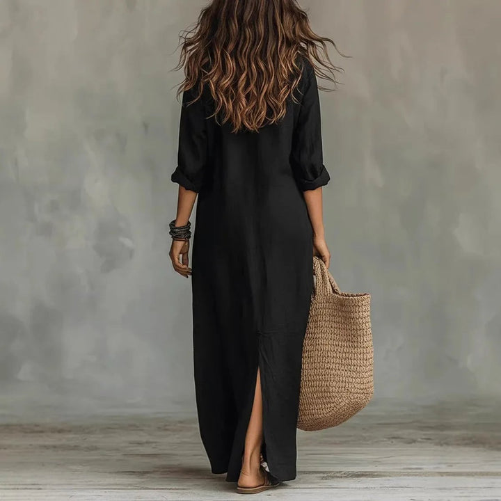 Women's Relaxed Linen Maxi Shirt Fall Wedding Guest Dress