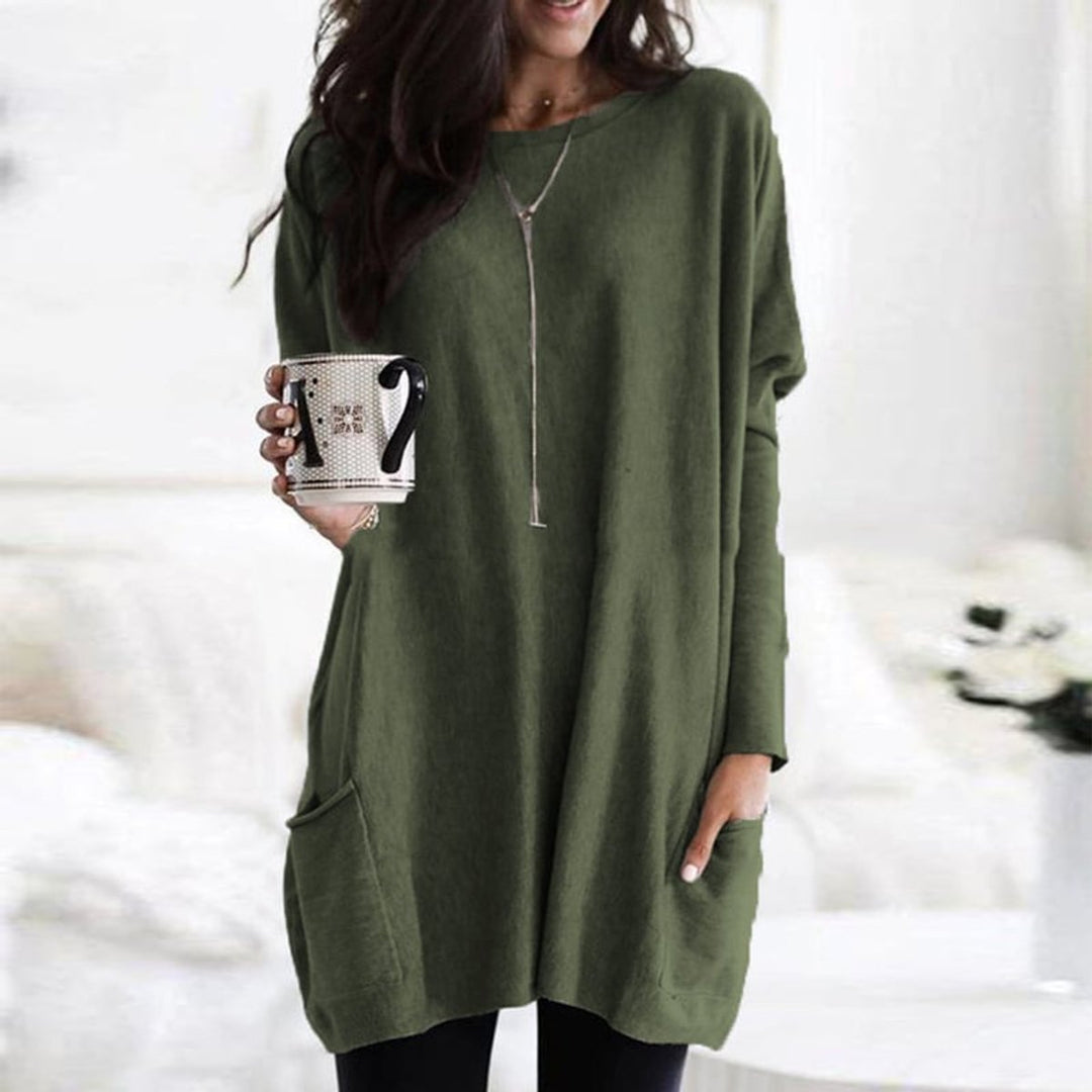 Women's Relaxed Long-Line Pocket Pullover Sweater
