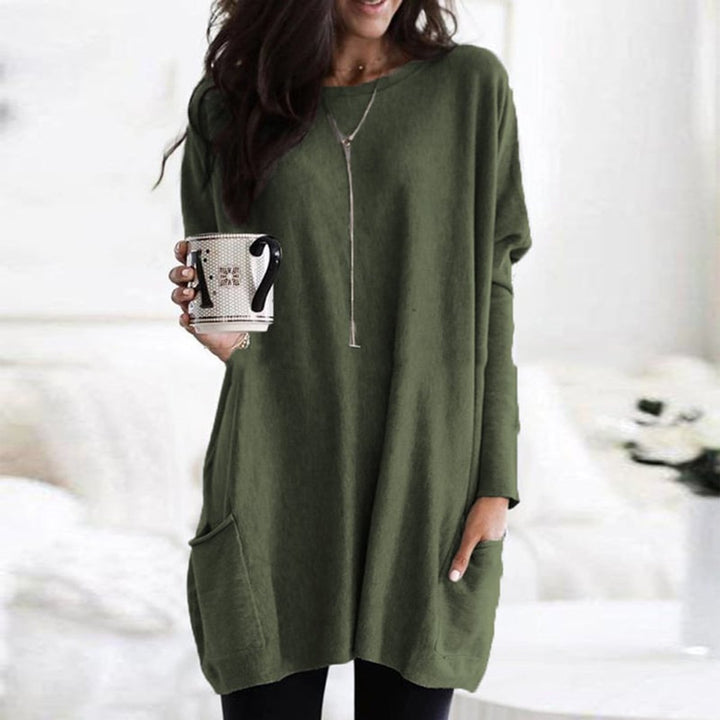 Women's Relaxed Long-Line Pocket Pullover Sweater
