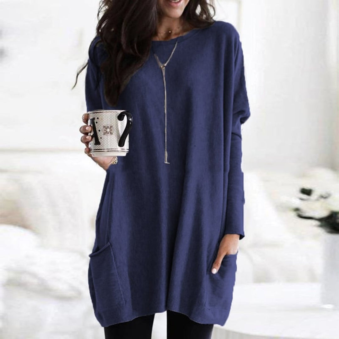 Women's Relaxed Long-Line Pocket Pullover Sweater
