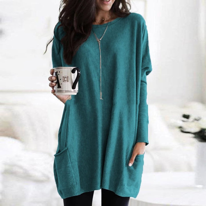 Women's Relaxed Long-Line Pocket Pullover Sweater