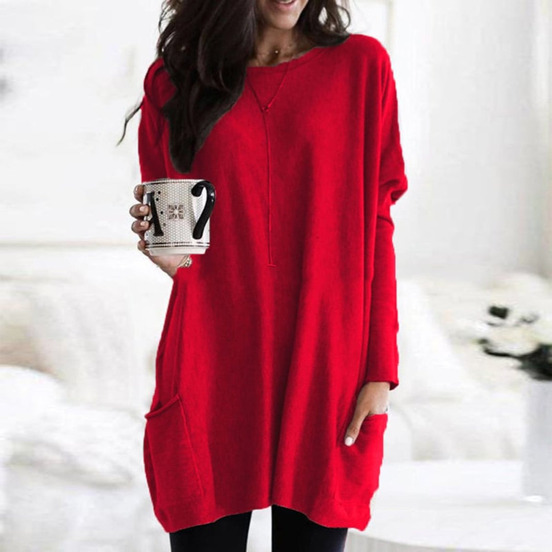 Women's Relaxed Long-Line Pocket Pullover Sweater
