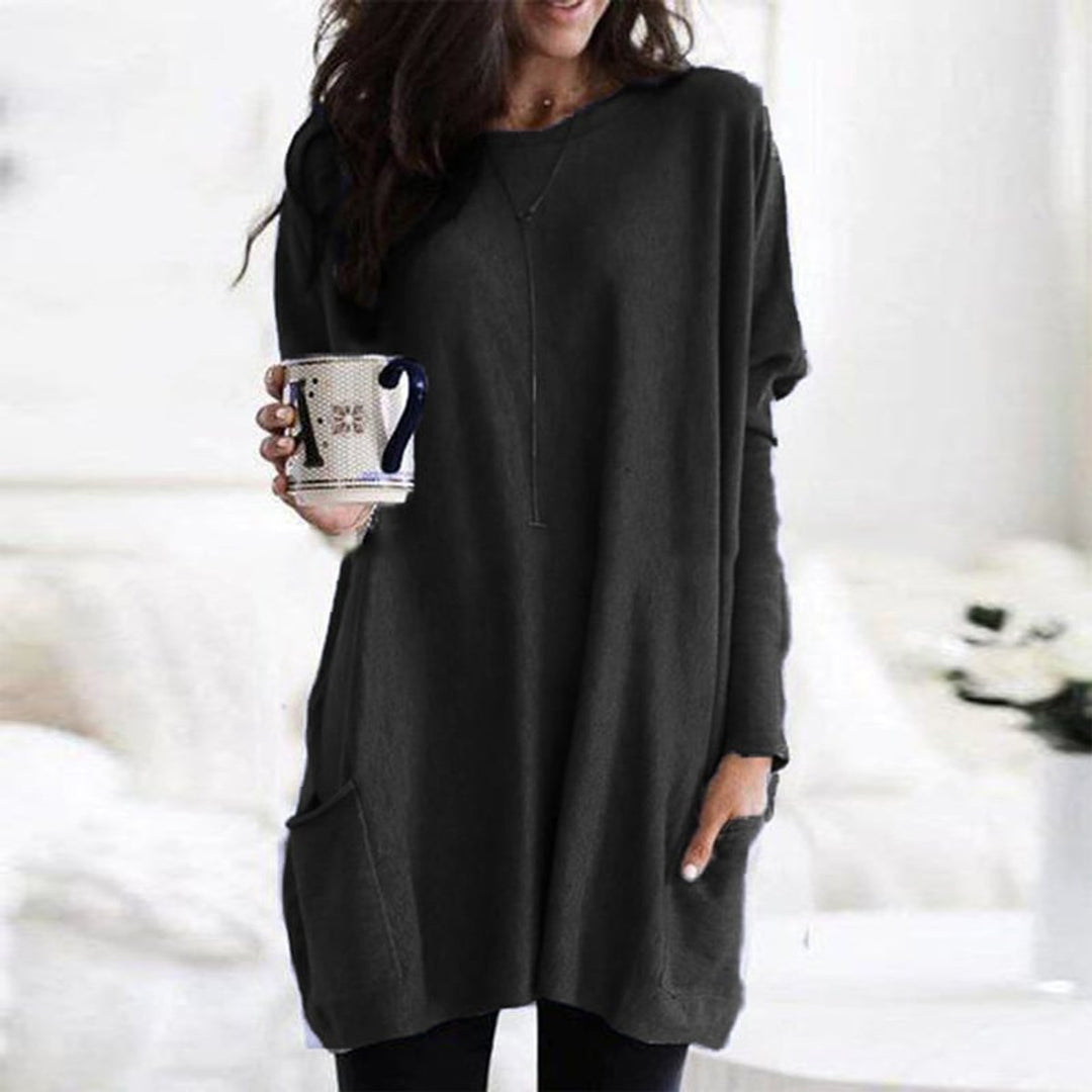Women's Relaxed Long-Line Pocket Pullover Sweater