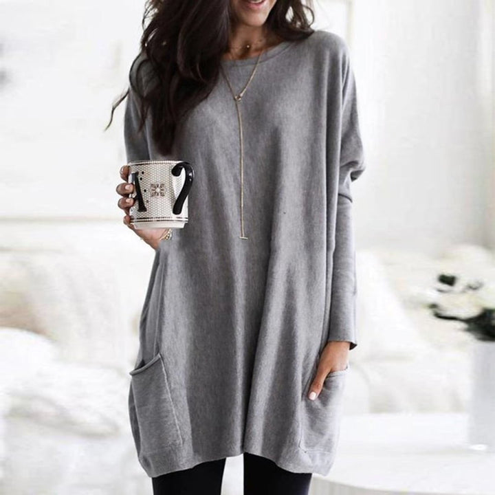 Women's Relaxed Long-Line Pocket Pullover Sweater