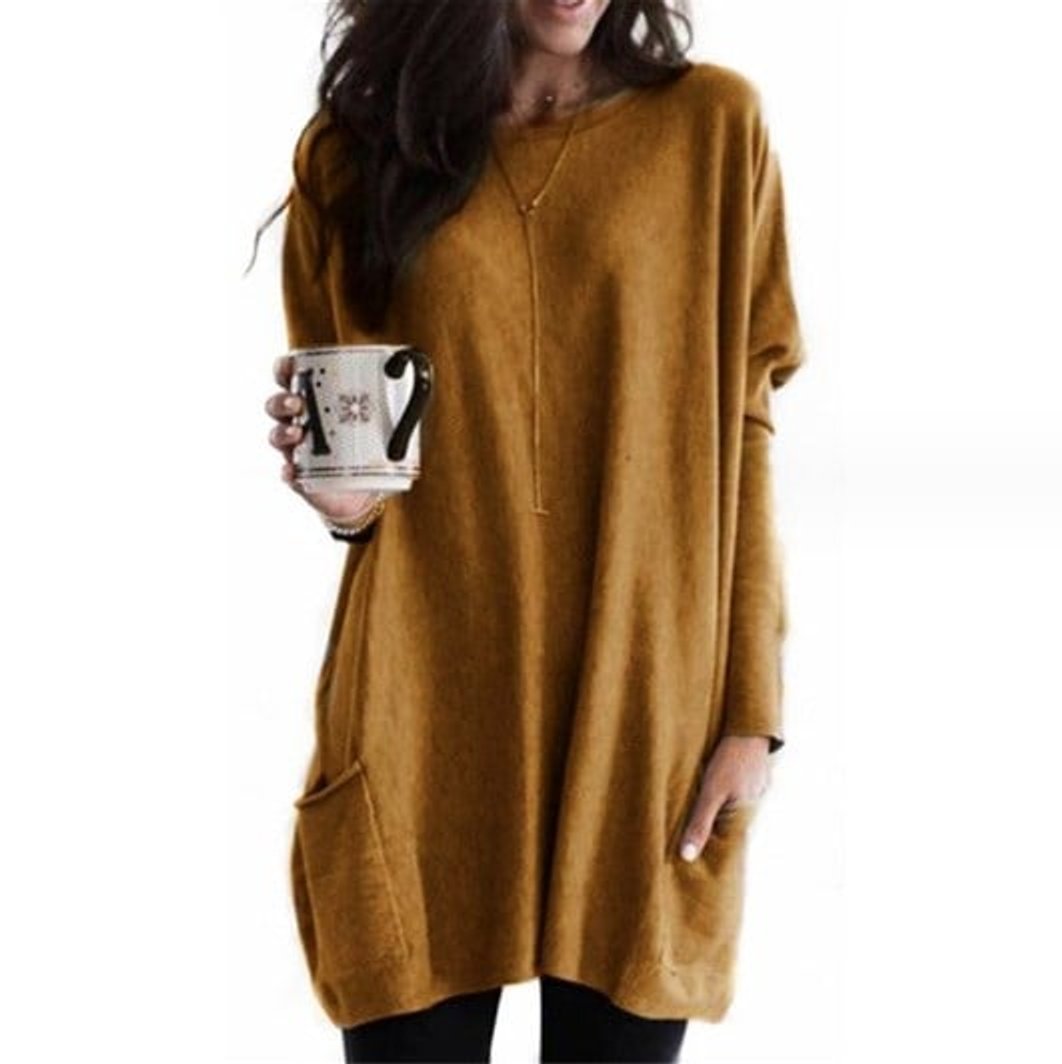 Women's Relaxed Long-Line Pocket Pullover Sweater