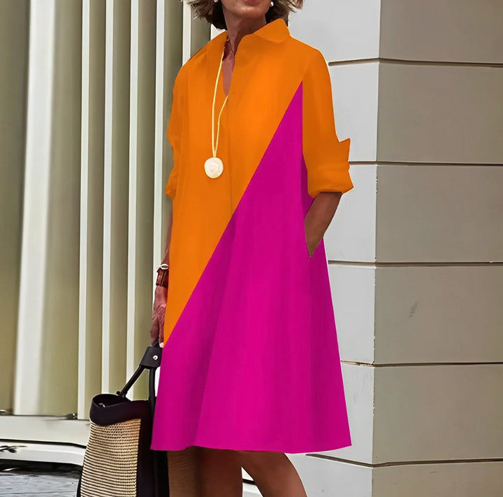 Women's Relaxed Shirt-Collar A-Line Fall Midi Dress