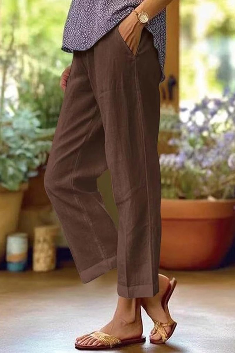 Women's Relaxed Straight-Leg Cuffed Casual Pants Pockets