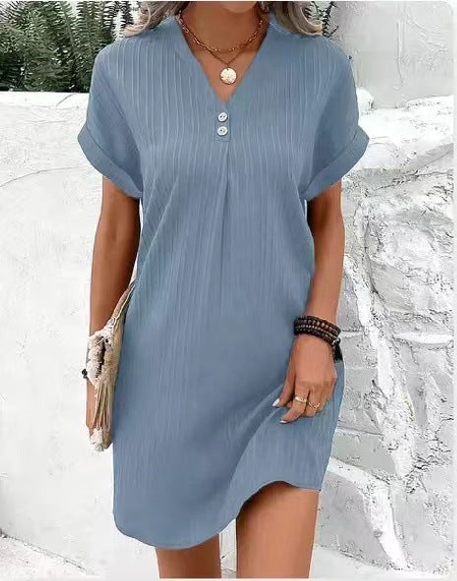 Women's Relaxed V-Neck Button Fall Midi Dress