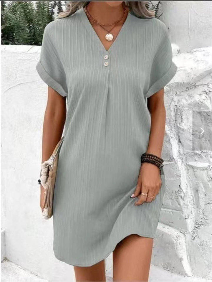 Women's Relaxed V-Neck Button Fall Midi Dress