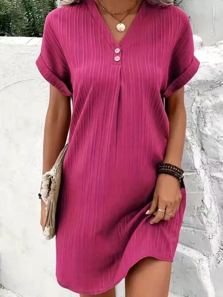 Women's Relaxed V-Neck Button Fall Midi Dress