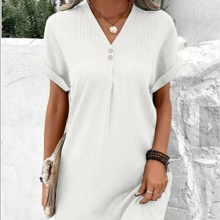 Women's Relaxed V-Neck Button Fall Midi Dress