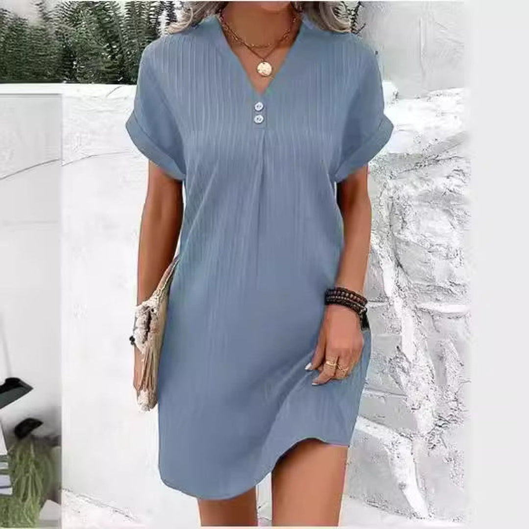 Women's Relaxed V-Neck Button Fall Midi Dress