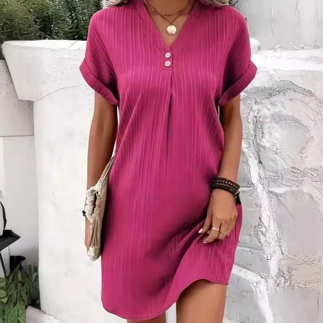 Women's Relaxed V-Neck Button Fall Midi Dress