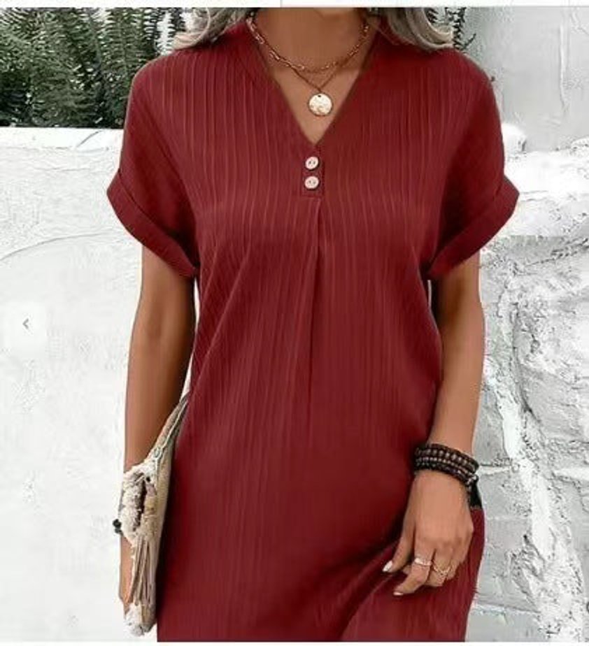 Women's Relaxed V-Neck Button Fall Midi Dress
