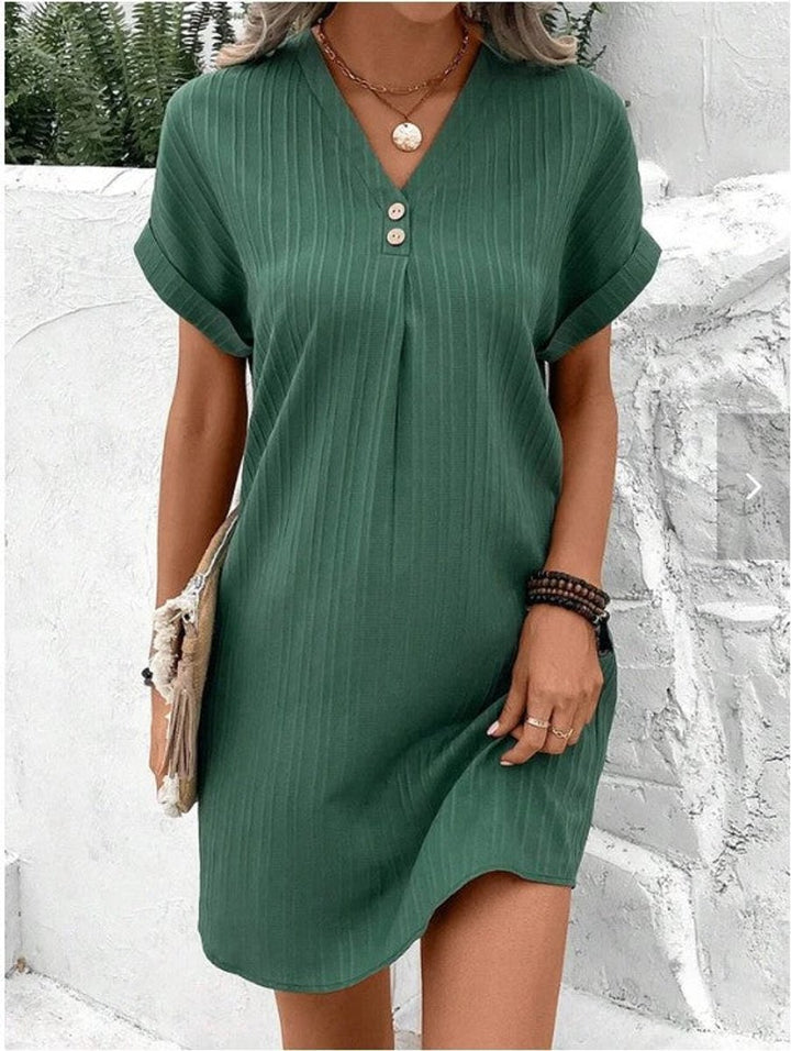 Women's Relaxed V-Neck Button Fall Midi Dress