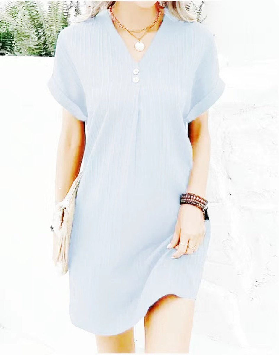 Women's Relaxed V-Neck Button Fall Midi Dress